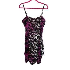 Guess Purple Abstract Ruffled Mini Dress Sz 8 NWT Dark Fairy Witchy Hoco Y2K